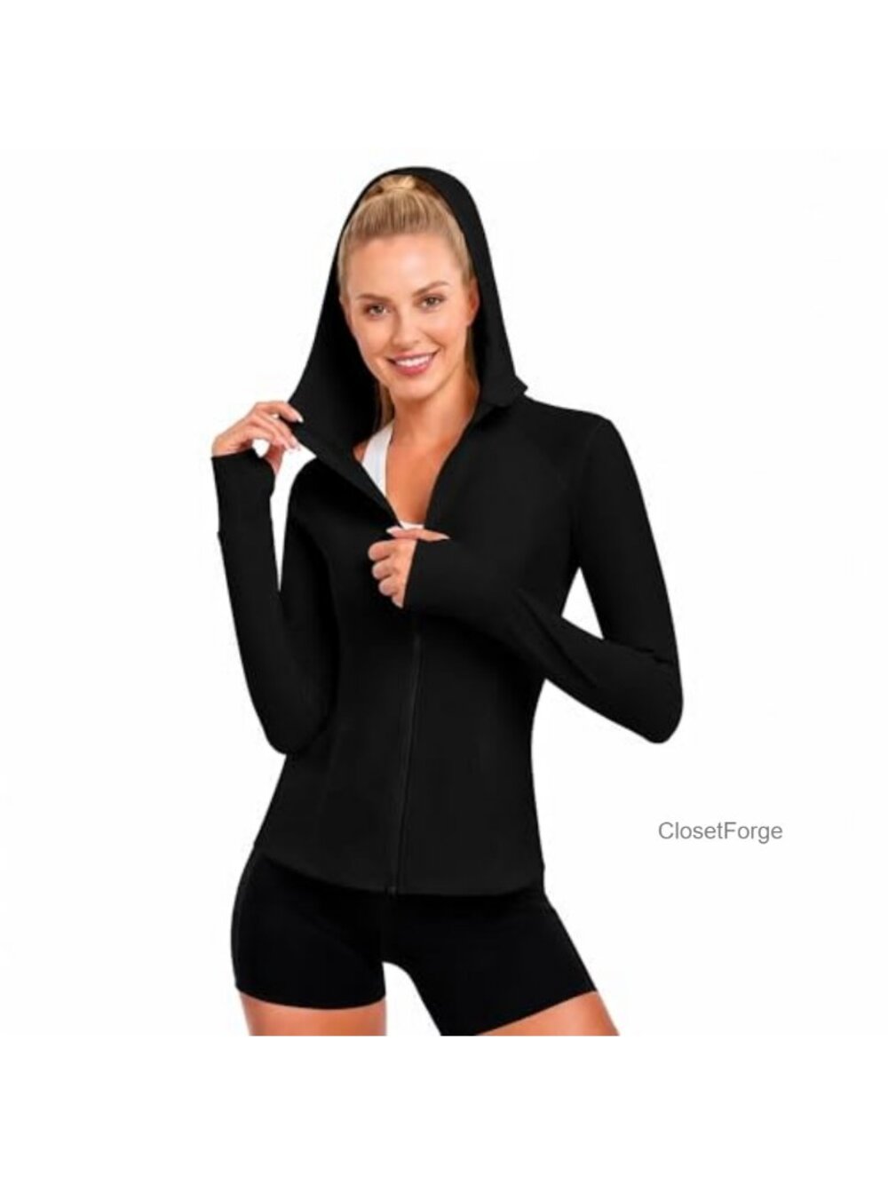 Women's Athletic Full Zip Hooded Jacket with Pockets & Thumb Holes